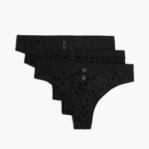 Cropp - Czarne wzorzyste majtki z siateczki - czarny