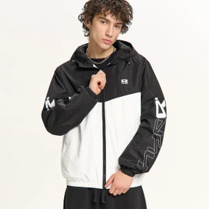 Cropp - Czarno-biała sportowa kurtka z kapturem - biały