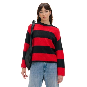 Cropp - Czarno-czerwony sweter w paski - czerwony