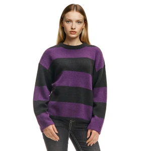 Cropp - Czarno-fioletowy sweter w paski - fioletowy