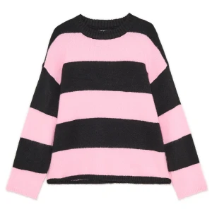 Cropp - Czarno-różowy sweter w paski - różowy