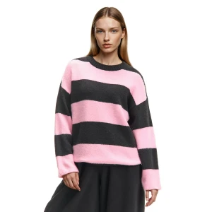 Cropp - Czarno-różowy sweter w paski - różowy