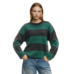 Cropp - Czarno-zielony sweter w paski - zielony
