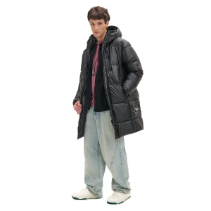 Cropp - Czarny długi płaszcz z kapturem - czarny