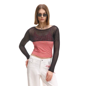 Cropp - Czarny krótki sweter z siateczki - czarny