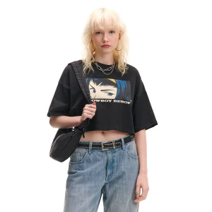 Cropp - Czarny krótki T-shirt Cowboy Bebop - czarny