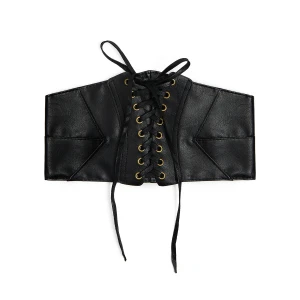 Cropp - Czarny pas gorsetowy z imitacji skóry - czarny