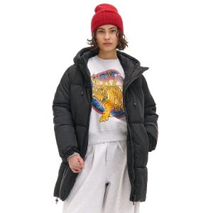 Cropp - Czarny pikowany płaszcz z kapturem - czarny