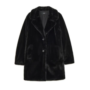 Cropp - Czarny płaszcz z imitacji futra - czarny