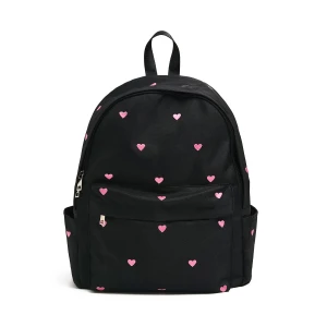 Cropp - Czarny plecak w haftowane serduszka - fioletowy