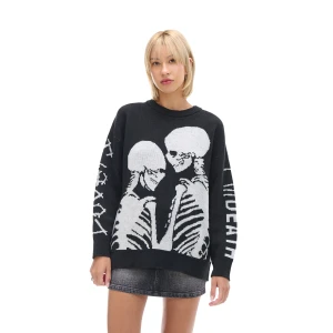 Cropp - Czarny sweter z motywem kościotrupów - czarny