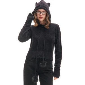 Cropp - Czarny sweter z uszami misia - czarny