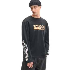 Cropp - Czarny T-shirt longsleeve z brandowym nadrukiem - czarny