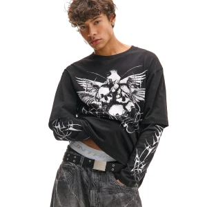 Zdjęcie produktu Cropp - Czarny T-shirt longsleeve z motywem czaszki - czarny