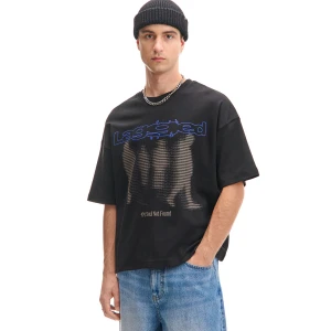 Cropp - Czarny T-shirt z autorskim nadrukiem - czarny