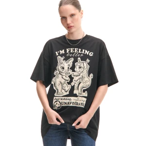 Cropp - Czarny T-shirt z autorskim nadrukiem - czarny