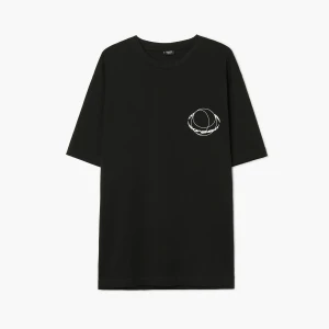 Cropp - Czarny T-shirt z motywem planety - czarny