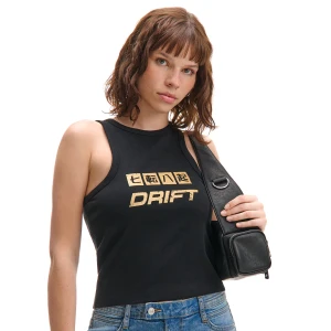 Cropp - Czarny tank top z napisem - czarny