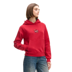 Cropp - Czerwona bluza hoodie z naszywką serca - czerwony