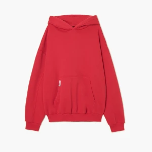 Cropp - Czerwona bluza z kapturem i napisami - czerwony