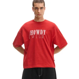 Cropp - Czerwona koszulka z haftem - pomarańczowy