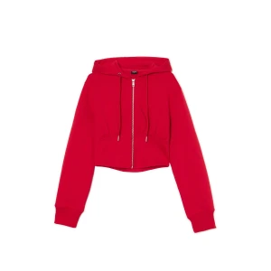 Cropp - Czerwona krótka bluza z kapturem - czerwony