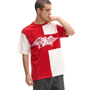 Cropp - Czerwono-biała koszulka z motywem orła - czerwony
