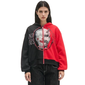 Cropp - Czerwono-czarna rozpinana bluza z kapturem - inny