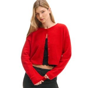 Cropp - Czerwony sweter kardigan basic - czerwony