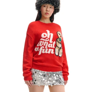 Cropp - Czerwony sweter z poirytowanym pierniczkiem - czerwony