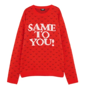 Cropp - Czerwony świąteczny sweter z napisem "SAME TO YOU" - czerwony