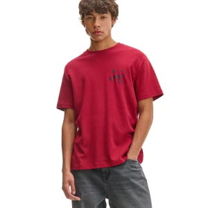 Cropp - Czerwony T-shirt z niewielkim nadrukiem - czerwony