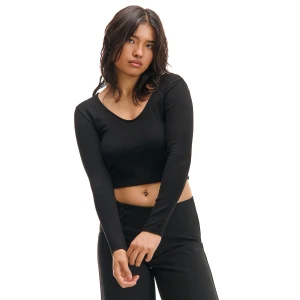 Cropp - Dopasowana czarna koszulka longsleeve - czarny
