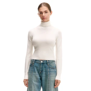 Cropp - Dopasowany biały sweter z golfem - biały