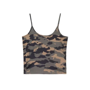 Cropp - Dopasowany crop top w moro - zielony
