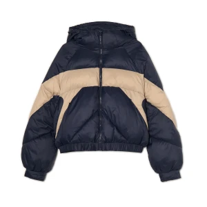 Cropp - Dwukolorowa kurtka puffer z kapturem - granatowy