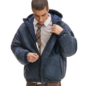 Cropp - Dwustronna kurtka bomber z kapturem - granatowy