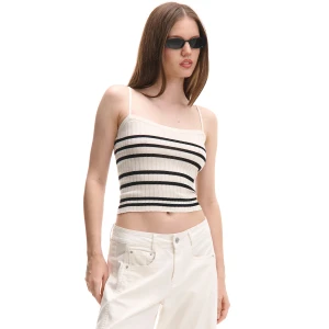 Cropp - Dzianinowy top w paski - biały