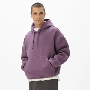 Cropp - Fioletowa bluza basic z kapturem - fioletowy