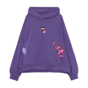 Cropp - Fioletowa bluza z kapturem i nadrukami - fioletowy