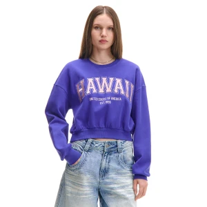 Cropp - Fioletowa bluza z napisami - granatowy