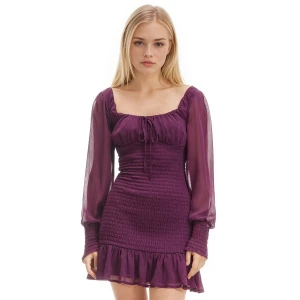 Cropp - FIoletowa sukienka mini z falbaną - inny