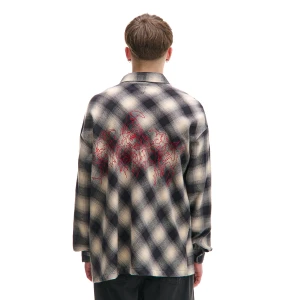 Cropp - Flanelowa koszula w kratę z haftami - czarny