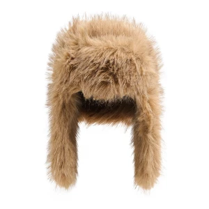 Cropp - Futrzana jasnobrązowa czapka pilotka - brązowy