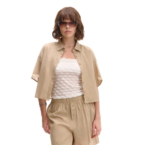 Cropp - Gładka beżowa koszula o krótszym kroju - beżowy