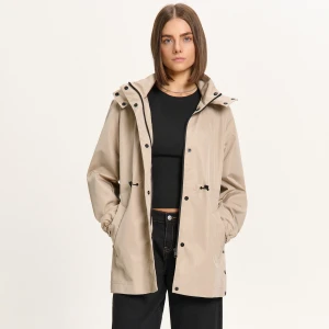 Cropp - Gładka parka z kapturem i regulacją - zielony