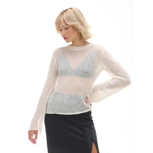 Cropp - Gładki kremowy sweter - kremowy