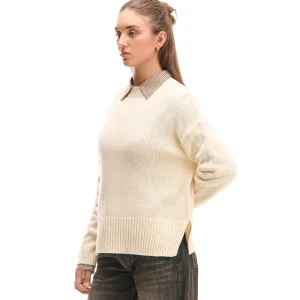 Cropp - Gładki kremowy sweter - kremowy