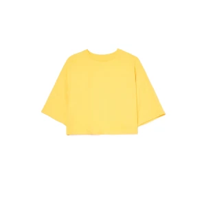 Cropp - Gładki żółty T-shirt boxy oversize - żółty