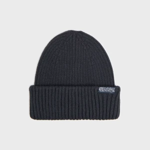 Cropp - Granatowa czapka beanie z naszywką - granatowy